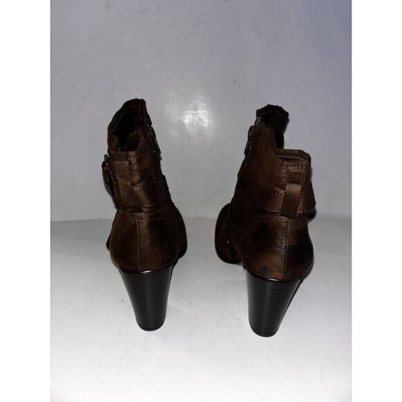 Just Fab Brianne Faux Leather Chunky Heel Ankle Brown Bootie Women 11M Pull On - Picture 6 of 9